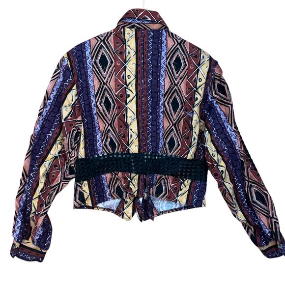 RoughRidee Vintage Western Multicolor Geometric‎ Eclectic Cut Out Button Down M - Picture 2 of 6